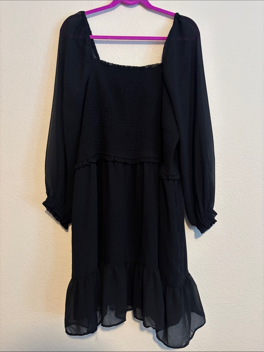 1. State Black Smocked Mini Dress with Long Sheer Sleeves